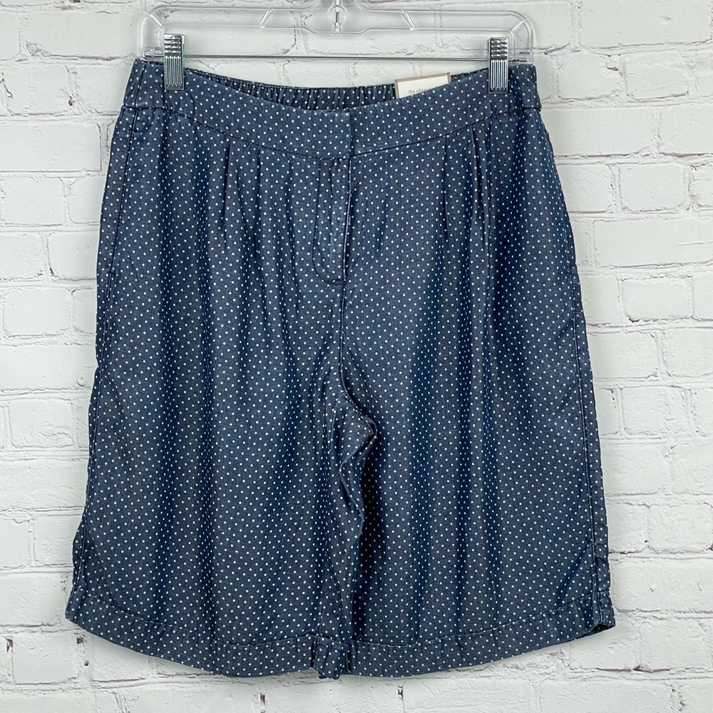 Chico’s 00 (XS/2) Blue Chambray Polka Dot Ultimate Fit Bermuda Shorts New